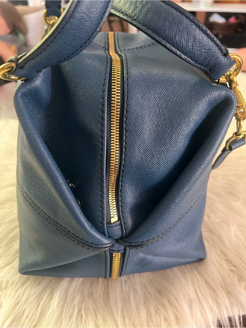 NWT J.Crew Hughes Origami Saffiano Leather Convertible Bag Blue